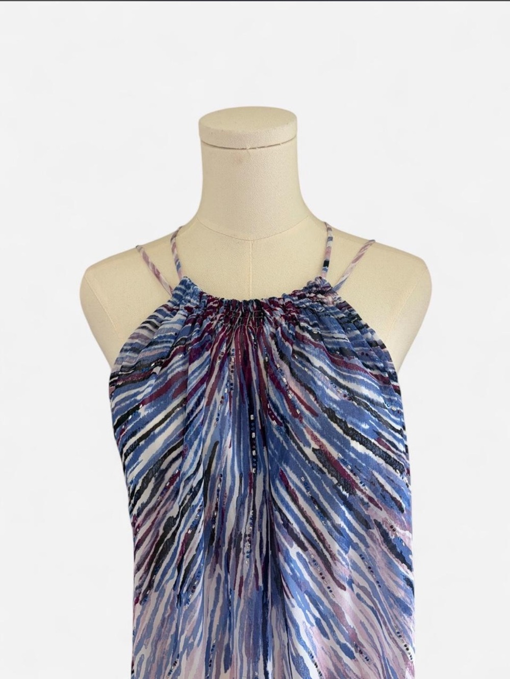 White House Black Market Blue and Purple Printed Halter Dress